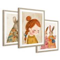Zestaw obrazy w ramie 30x40 galeria - dla, dzieci, króliki, dziewczynka - rama drewno