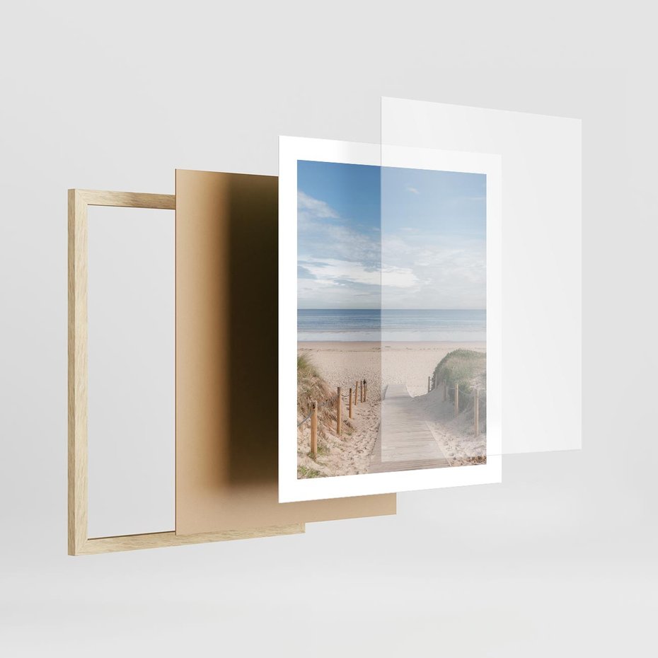 Plakat w ramie 40x50 - Plażowy pomost - plaża, pomost - rama drewno