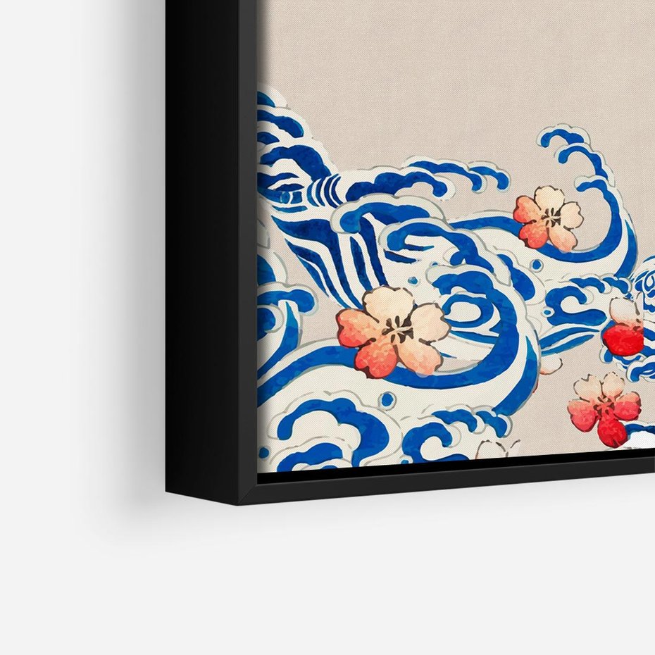Obraz w ramie 50x50 - Japońska Harmonia: Falujące Kwiaty - japonia, orientalne kwiaty wiśni - rama czarna