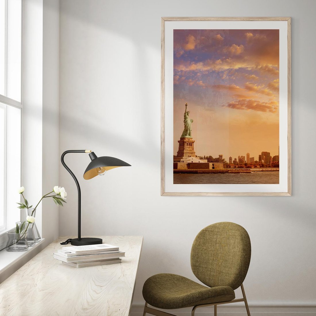 Plakat w ramie 40x50 - Statua wolności w Nowym Jorku - Nowy Jork, statua - rama drewno