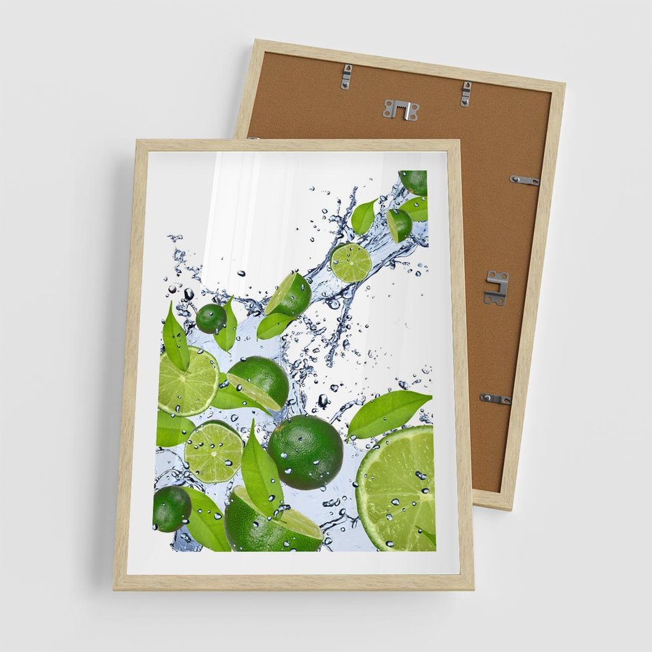 Plakat w ramie 50x70 - Cytrusowa Świeżość - limonki, cytryny - rama drewno