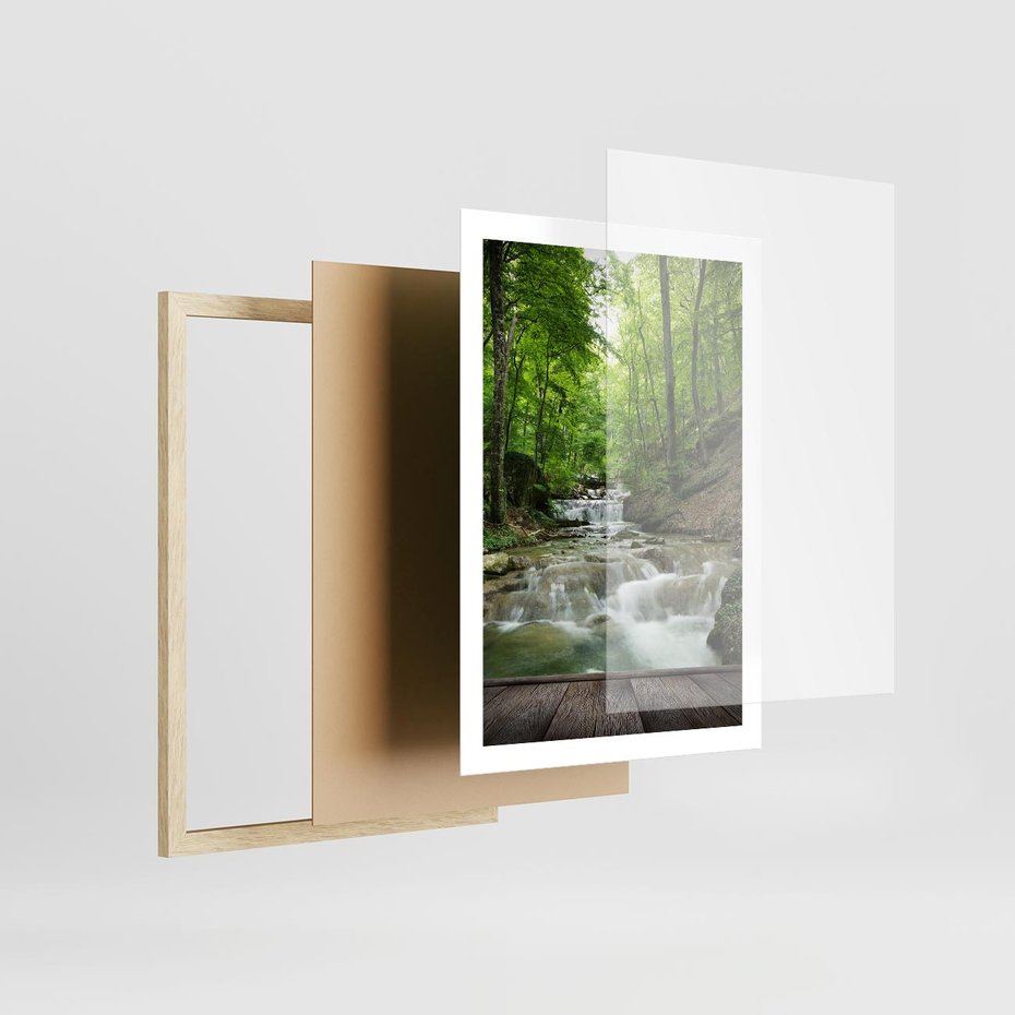 Plakat w ramie 50x70 - Plączący się strumień - rzeka, strumień - rama drewno