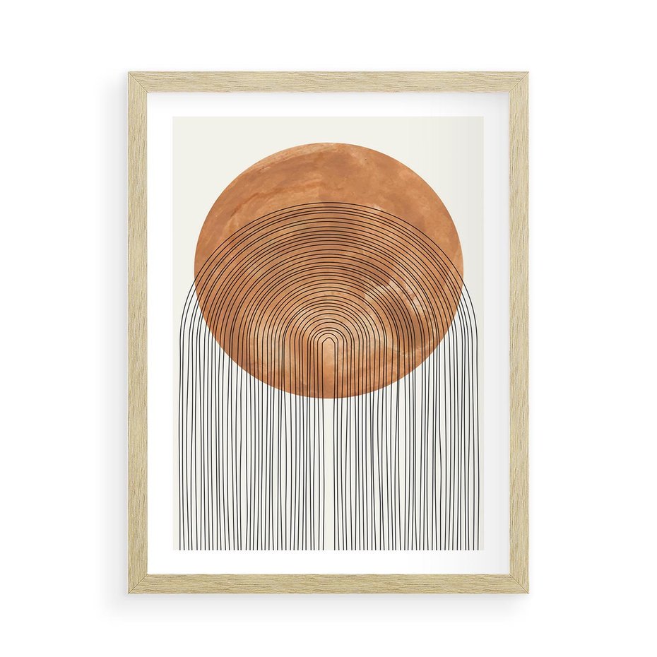 Plakat w ramie 50x70 - Konturem Kształtowane - koło, boho styl - rama drewno