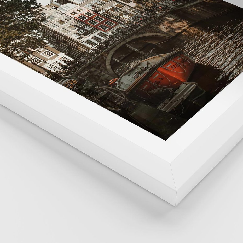 Plakat w ramie 50x70 - Jesienne Uroki Holandii: Kanały i Most - Holandia, kanały - rama biała