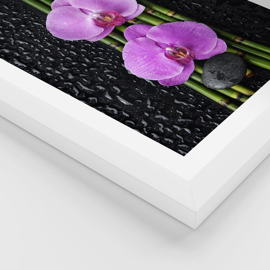 Plakat w ramie 50x70 - Japońskie Spa w Otoczeniu Storczyków - storczyk, spa - rama biała