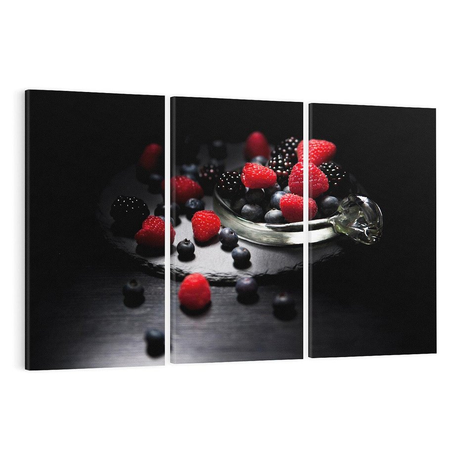 Obraz na płótnie 120x80 - Soczyste Owocowe Zestawienie Malin i Borówek - owoce, maliny