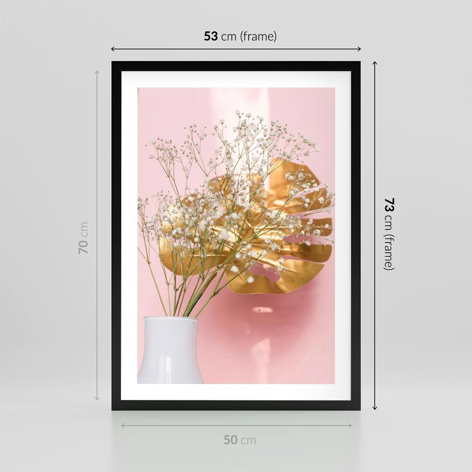 Plakat w ramie 50x70 - Blask Natury - złote, liście - rama czarna