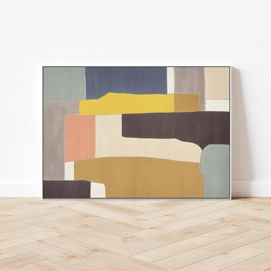 Obraz w ramie 100x70 - Pasy Abstrakcji - kolorowe pasy, plamy koloru - rama biała