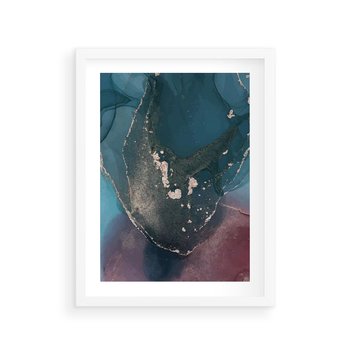 Plakat w ramie 40x50 - Luksusowy Kontrast - marmur, granat i fiolet - rama biała