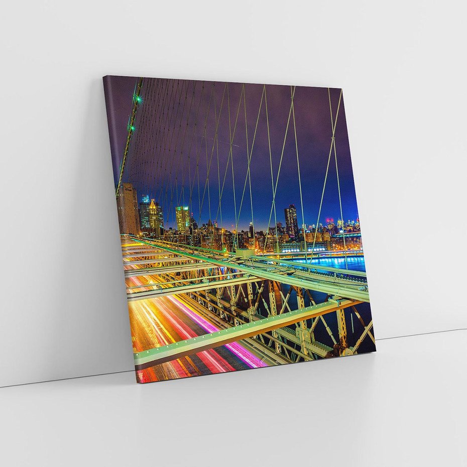 Obraz na płótnie 80x80 - Most w USA - Światła i samochody - most, USA