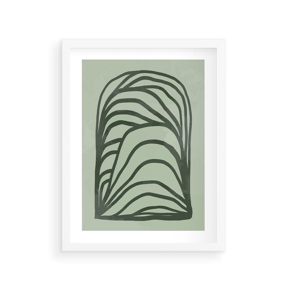 Plakat w ramie 30x40 - Zielonkawy Uścisk Natury - abstrakcyjny zielony motyw, skandynawski design - rama biała