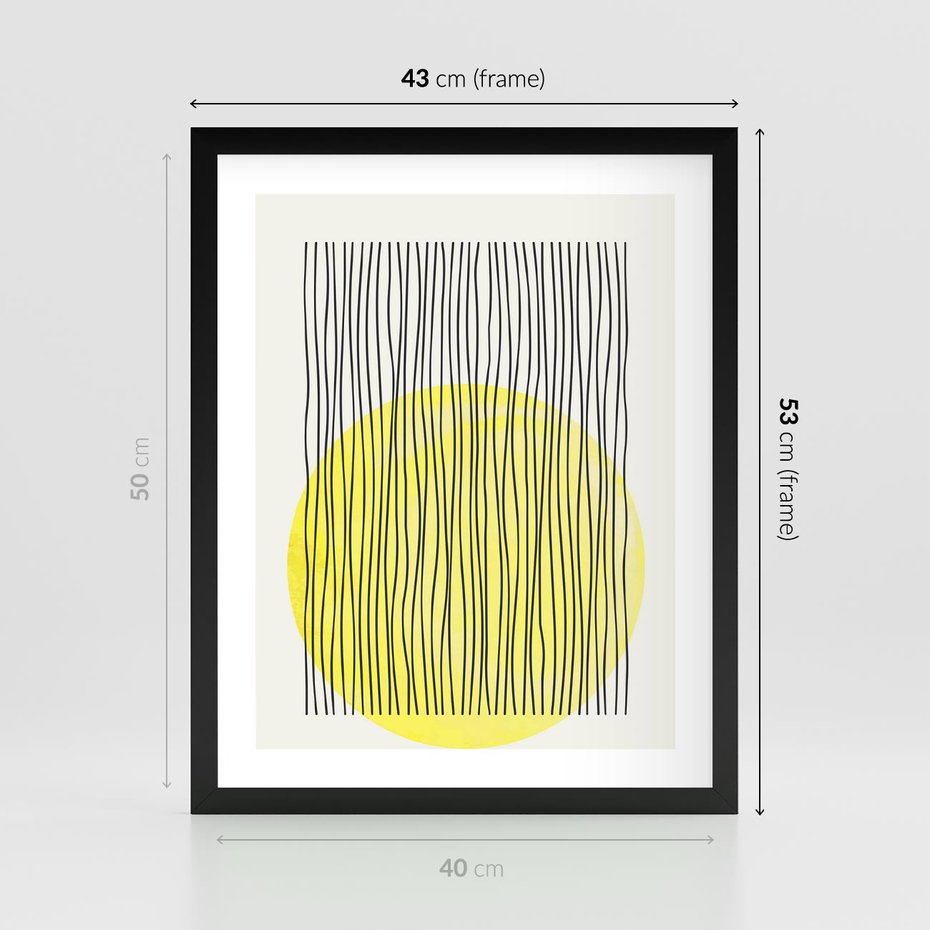 Plakat w ramie 40x50 - Ciepłe Przenikanie - geometria, żółte koło - rama czarna