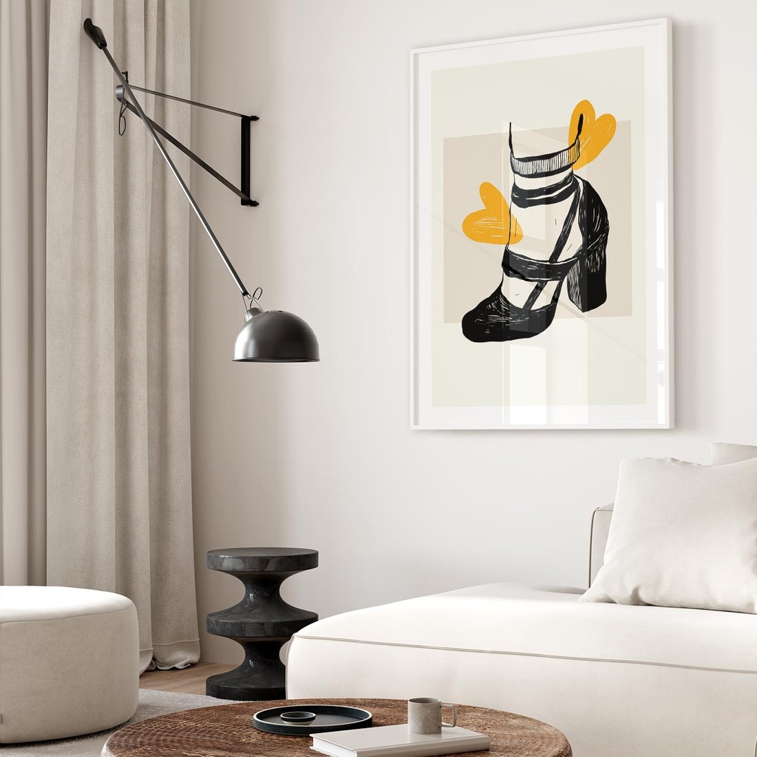 Plakat bez ramy 40x50 - Elegancja w Szkicu: Stopa w Bucie na Obcasie - grafika, czarny szkic