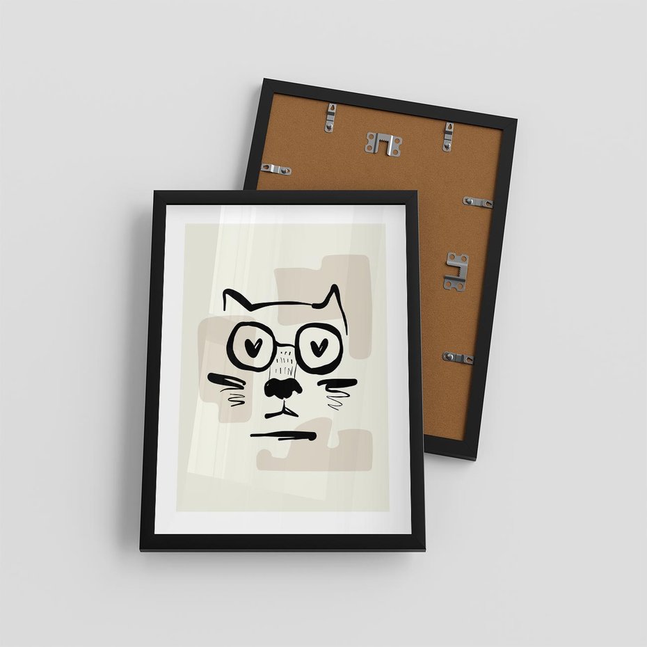 Plakat w ramie 30x40 - Minimalistyczny Kot: Czarna Kreska - kot, grafika - rama czarna