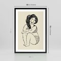 Plakat w ramie 50x70 - Migotliwe Refleksje - nowoczesny minimalistyczny rysunek, dziewczyna w bieliźnie - rama czarna