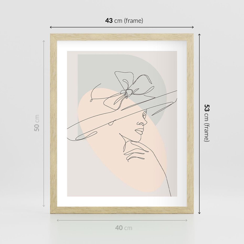 Plakat w ramie 40x50 - Twarz Kobiety w Pastelach - minimalistyczna grafika, pastelowe tłó - rama drewno
