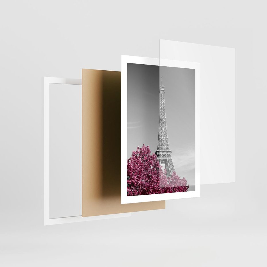 Plakat w ramie 50x70 - Różowy Paryż - czarno białe zdjęcie, wieża eiffla - rama biała