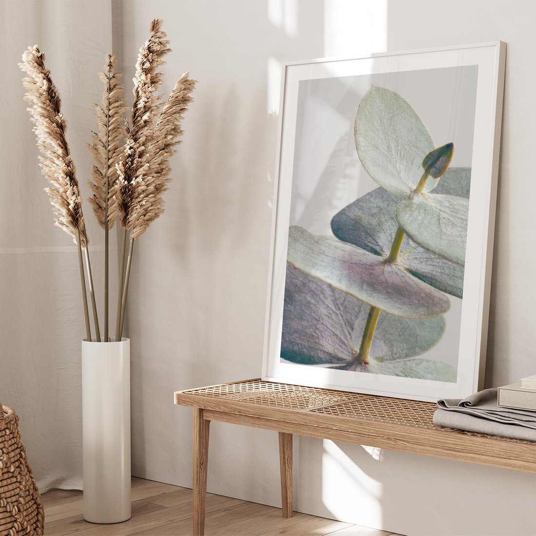 Plakat w ramie 40x50 - Zbliżenie Liści Eukaliptusa - eukaliptus, zbliżenie - rama biała