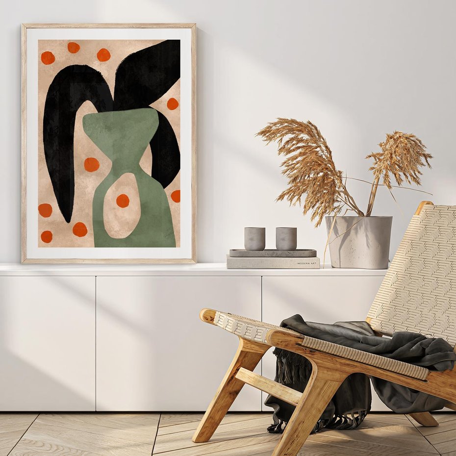 Plakat w ramie 40x50 - Impresje Boho - abstrakcyjny obraz, plakat - rama drewno