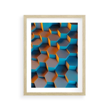 Plakat w ramie 40x50 - Trójwymiarowa Gra - geometryczna, 3D - rama drewno