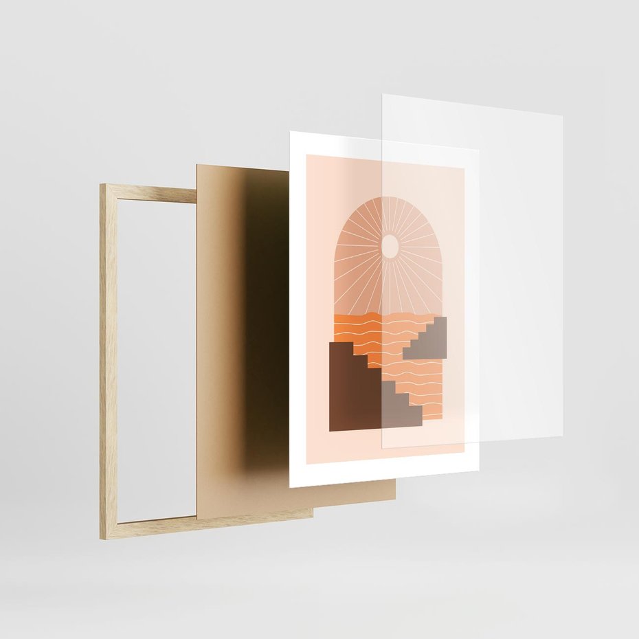 Plakat w ramie 30x40 - Słoneczne Inspiracje w Stylu Boho - boho grafika, słońce - rama drewno