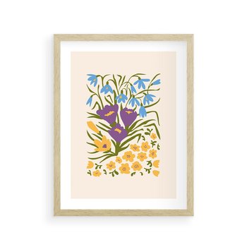 Plakat w ramie 40x50 - Kwiatowe Przenikanie - kwiaty, sztuka nowoczesna - rama drewno
