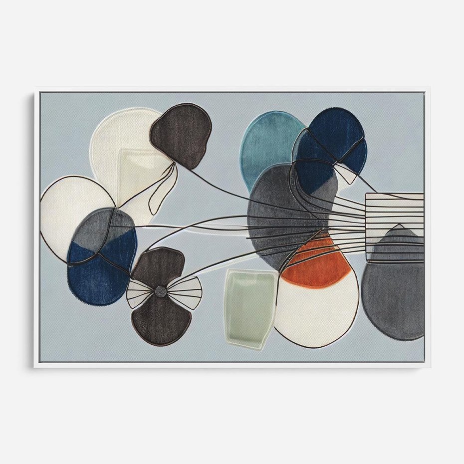 Obraz w ramie 120x80 - Plamy w Niebieskim - sztuka abstrakcyjna, linie - rama biała