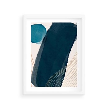 Plakat w ramie 30x40 - Nocne Widzenia - abstrakcyjna granatowa plama, akwarela - rama biała