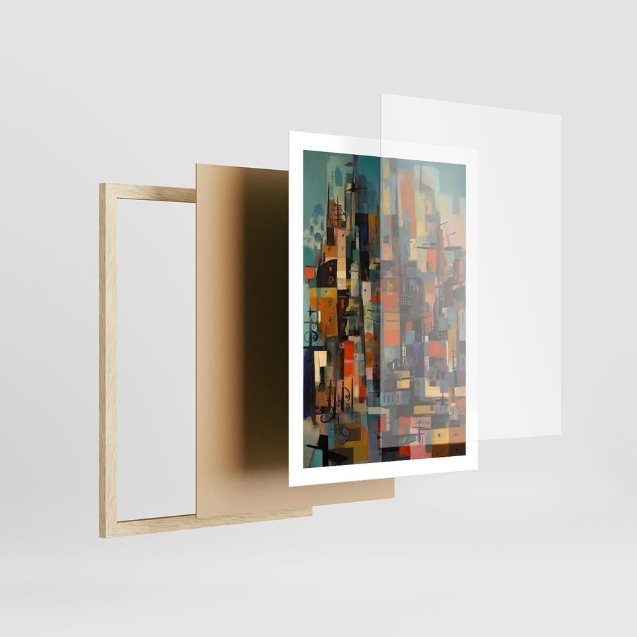 Plakat w ramie 50x70 - Zaklęte Odbicia Nienormalności - styl mid century, nowoczesna sztuka - rama drewno