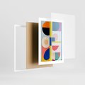 Plakat w ramie 30x40 - Harmonia Kolorowych Impulsów - abstrakcyjne geometryczne kształty, olejny obraz - rama biała