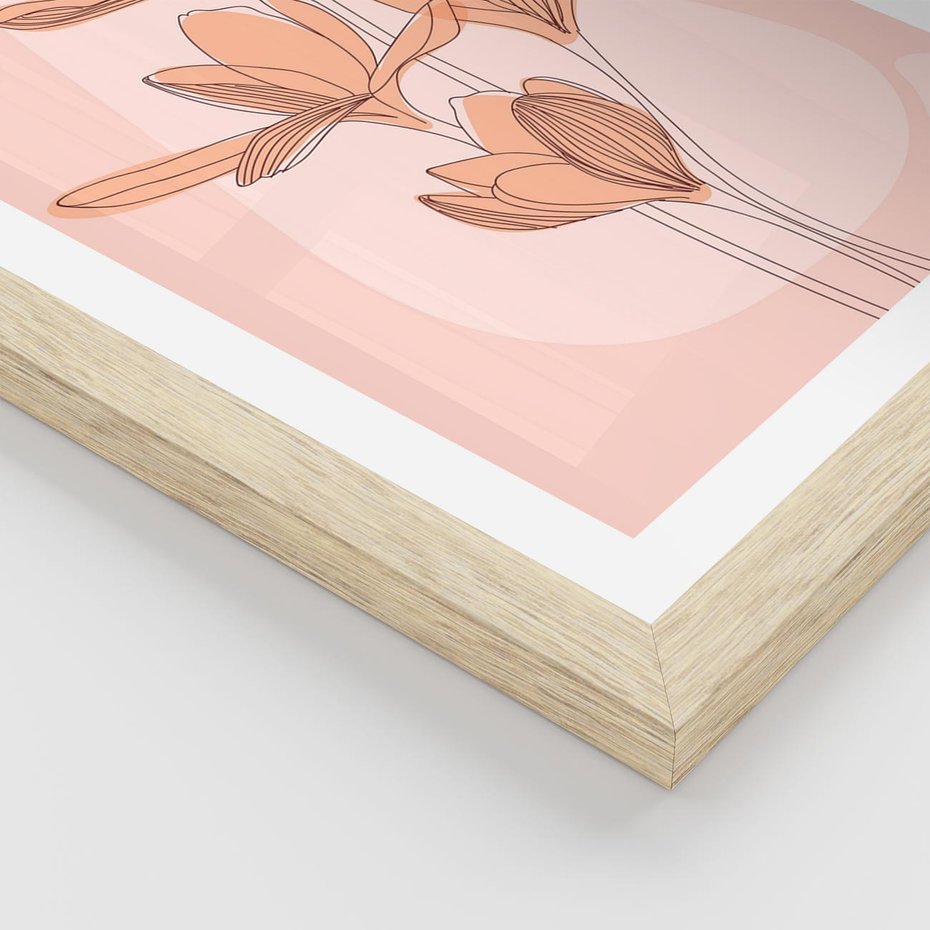 Plakat w ramie 30x40 - Przenikające Kształty - minimalistyczny plakat, pudrowe kwiaty - rama drewno