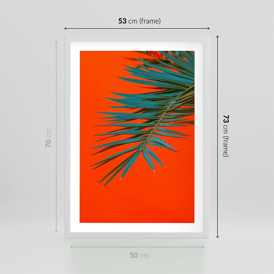 Plakat w ramie 50x70 - Egzotyczny Urok - liście, palma - rama biała