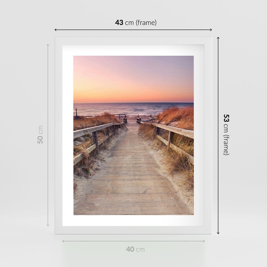 Plakat w ramie 40x50 - Spacer Wśród Przyboju - dróżka, morze - rama biała