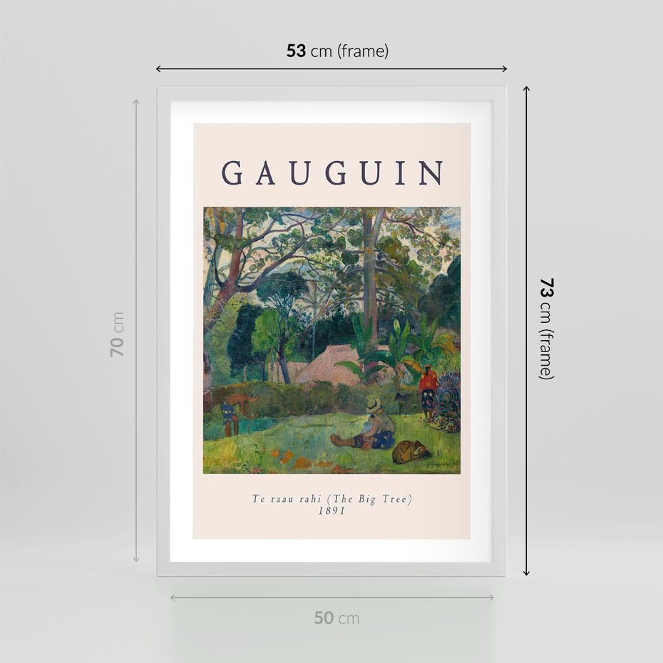 Plakat w ramie 50x70 - Gauguin: Reprodukcja i Typografia - Gauguin, reprodukcja - rama biała
