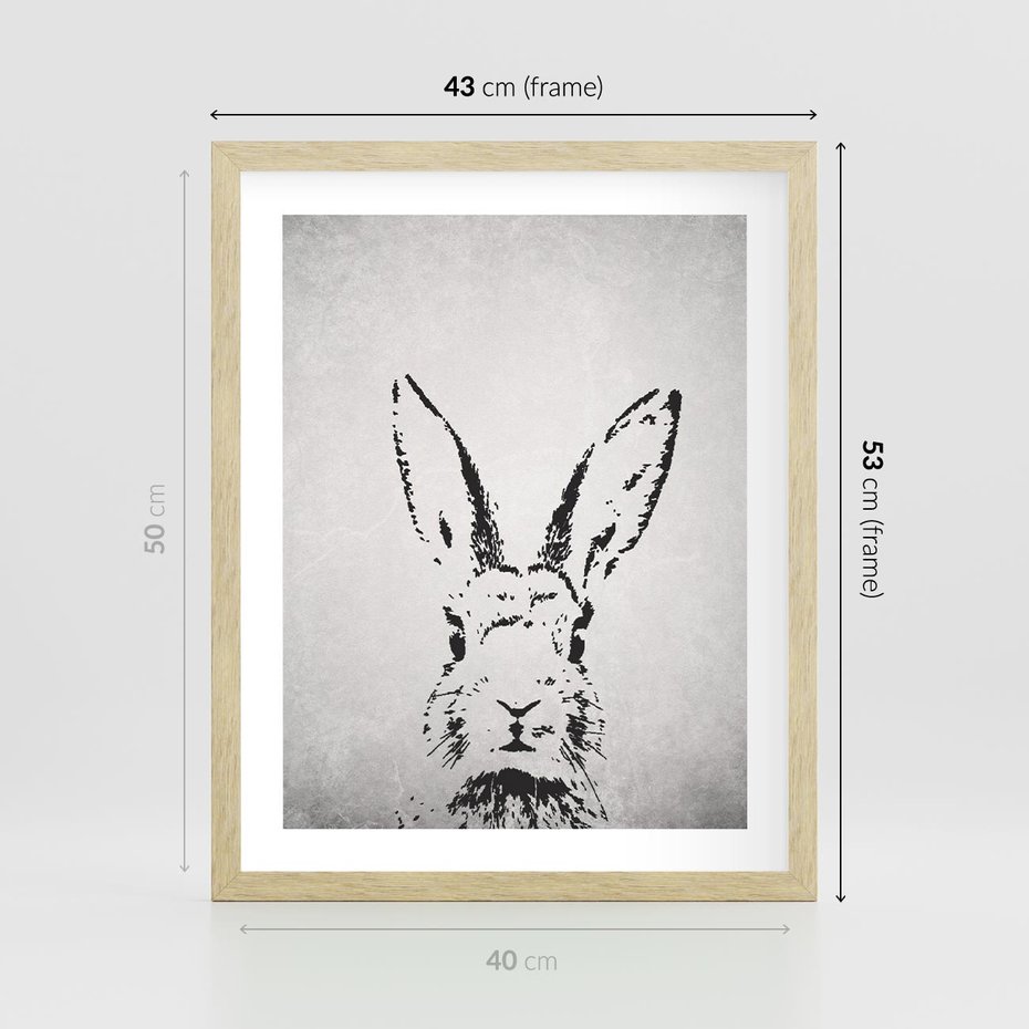 Plakat w ramie 40x50 - Szkicowany królik w grafice - szkic, królik - rama drewno