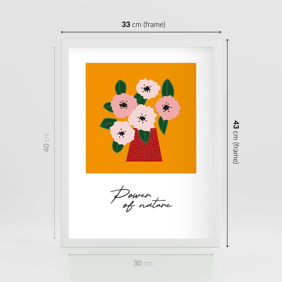 Plakat w ramie 30x40 - Abstrakcyjna Kreska - kwiaty w wazonie, abstrakcja - rama biała