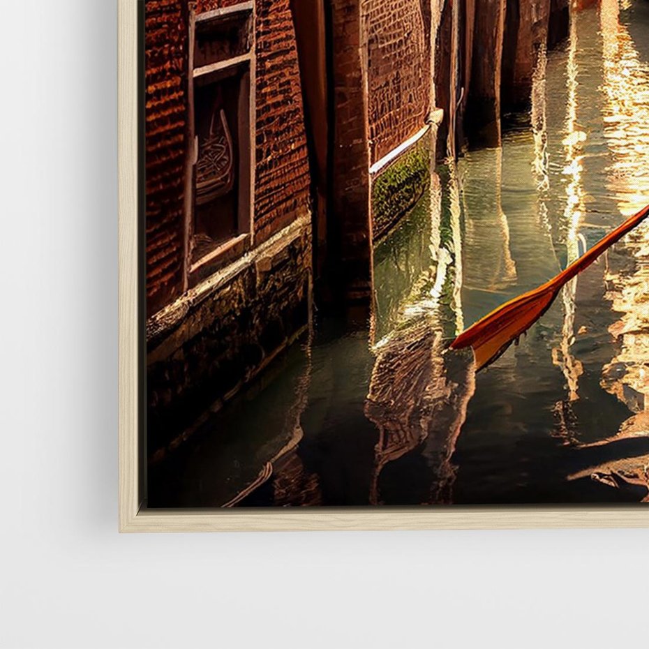 Obraz w ramie 100x70 - Spokojna Wenecja - gondolier w gondoli, kanały Wenecji - rama drewno