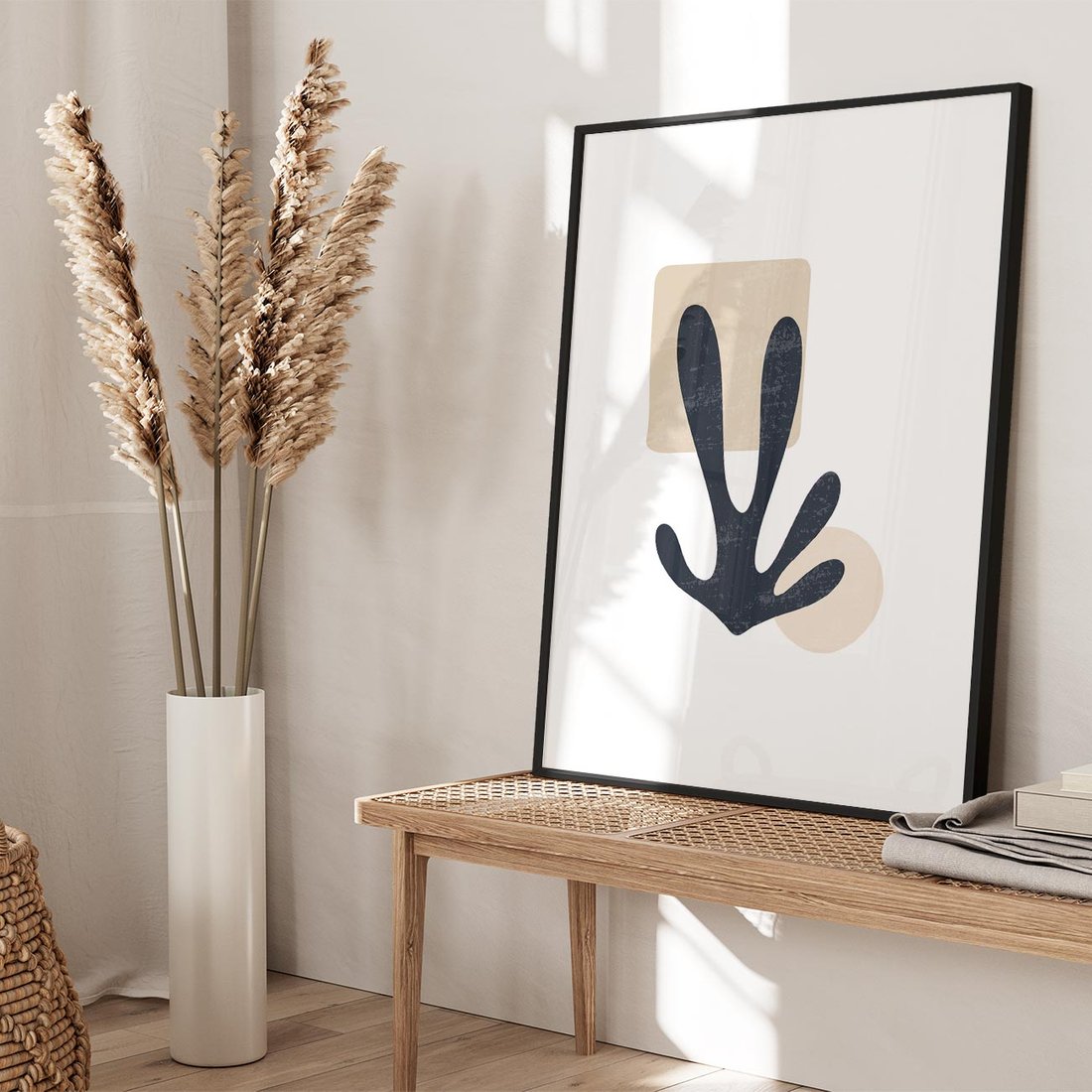 Plakat w ramie 40x50 - Granatowa Odsłona - minimalistyczna nowczesna grafika, styl matisse - rama czarna