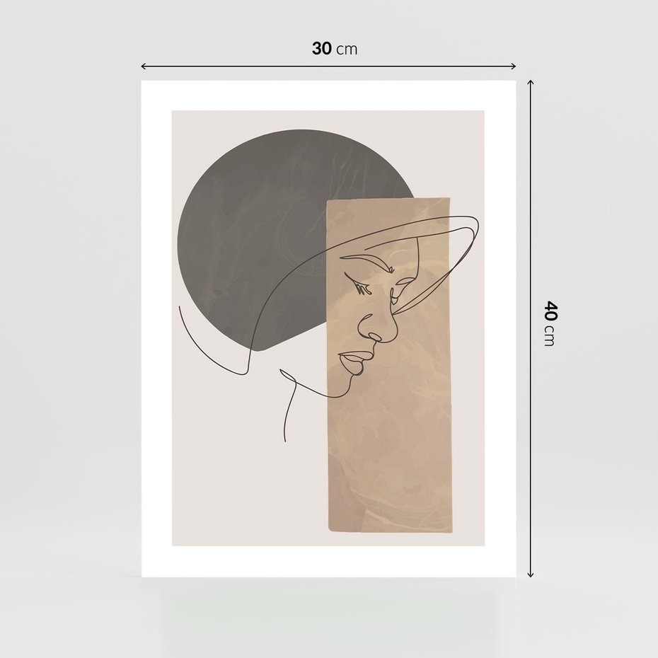 Plakat bez ramy 30x40 - Jedną Linią: Kobieca Twarz - abstrakcja, plamy w tle
