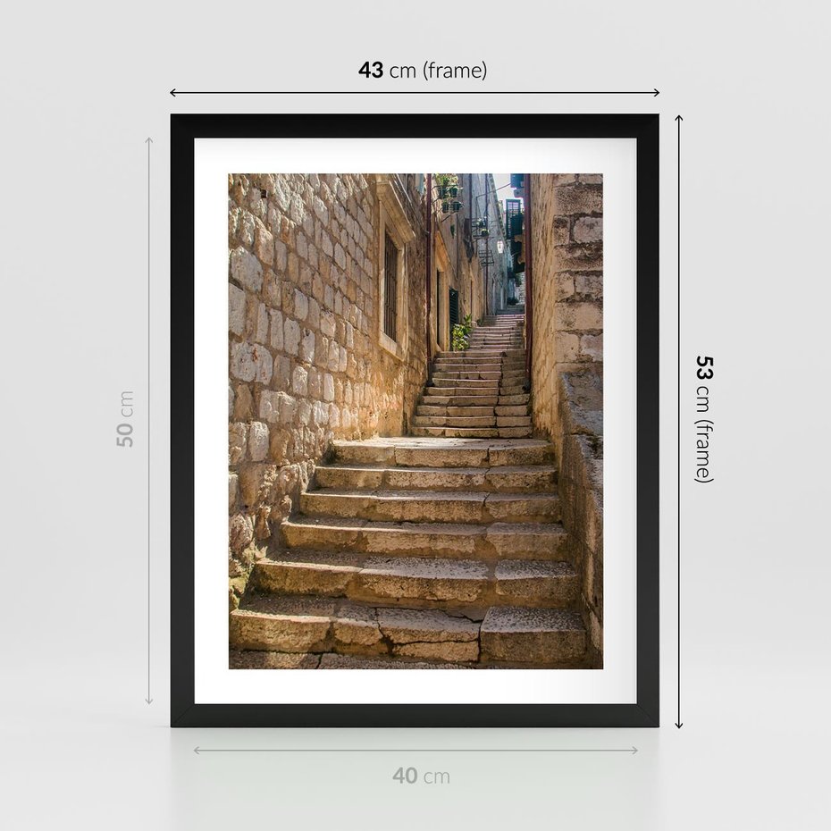 Plakat w ramie 40x50 - Uliczka: perspektywa miejskiego krajobrazu - uliczka, perspektywa - rama czarna