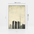 Obraz w ramie 70x100 - Mroczne Wieżowce - postarzana grafika, perspektywa budynków wieżowców - rama biała
