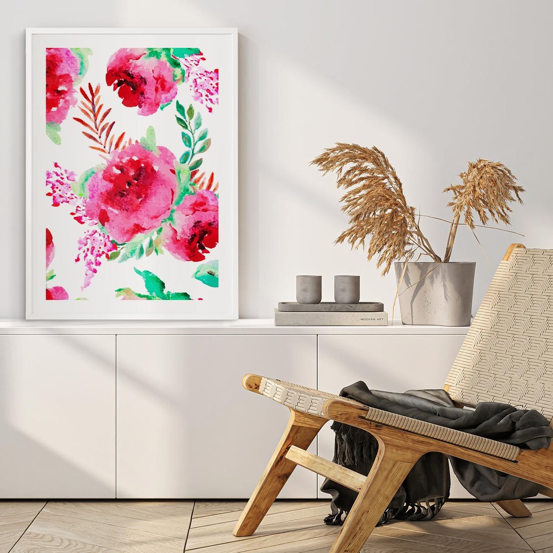 Plakat w ramie 50x70 - Delikatna Akwarela - kwiaty, akwarela - rama biała