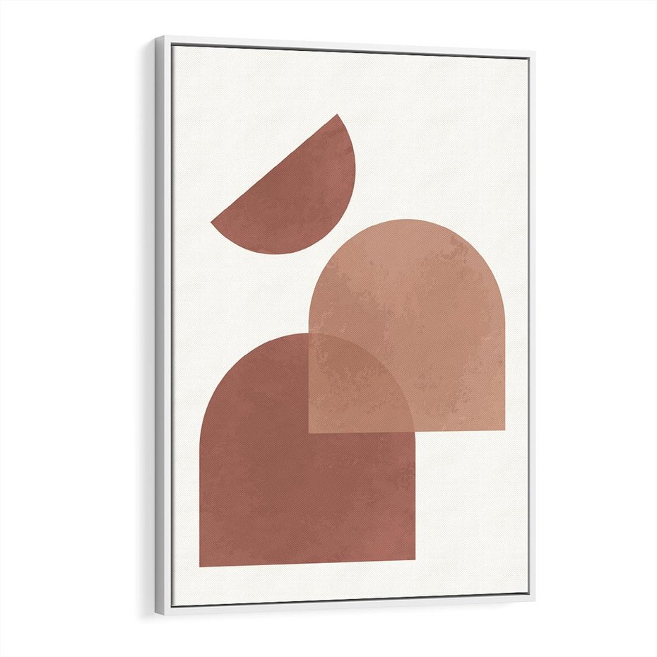 Obraz w ramie 50x70 - Harmonijne Widoki - abstrakcyjne geometryczne kształty, odcienie brązu i beżu - rama biała
