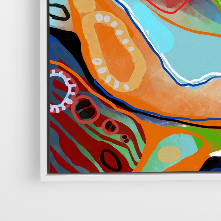 Obraz w ramie 80x80 - Kolorowe Wnętrza Kształtów - abstrakcyjny portret kobiety, twarz - rama biała