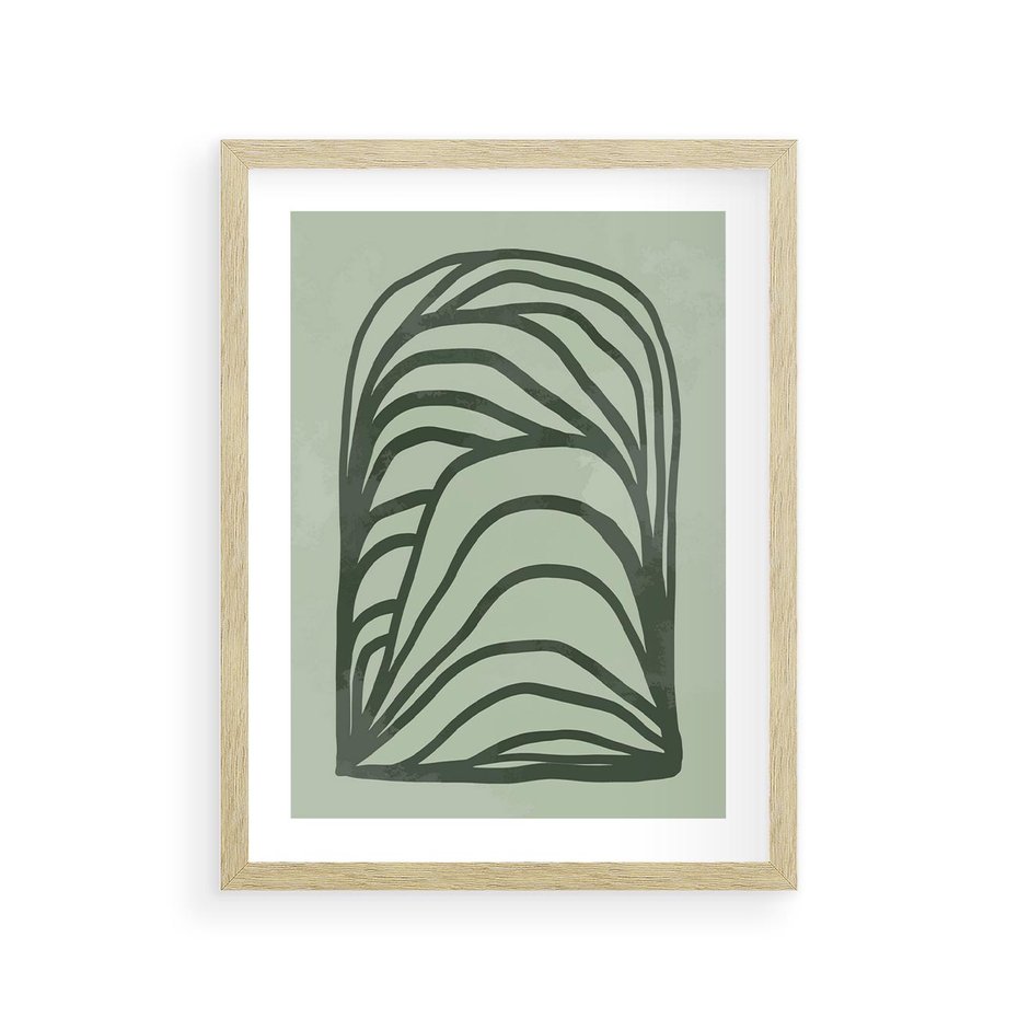 Plakat w ramie 30x40 - Zielonkawy Uścisk Natury - abstrakcyjny zielony motyw, skandynawski design - rama drewno