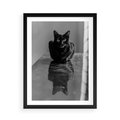 Plakat w ramie 50x70 - Kocie Oczy - kot, czarno białe zdjęcie - rama czarna