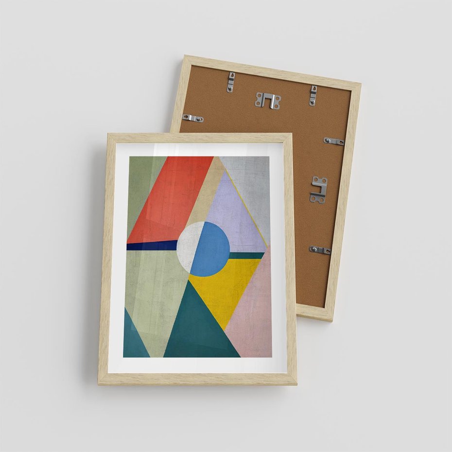 Plakat w ramie 30x40 - Taniec Subtelnych Odbić - abstrakcyjne geometryczne kształty, olejny obraz - rama drewno