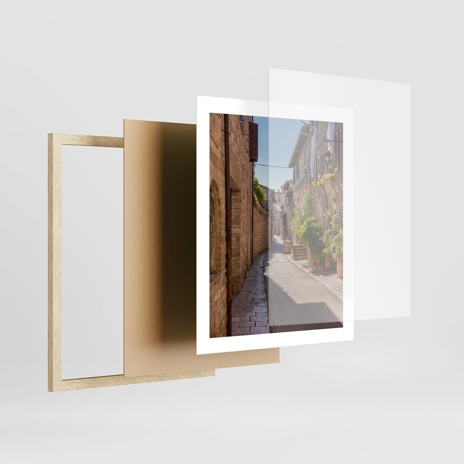 Plakat w ramie 40x50 - Uliczka Wakacyjnego Miasteczka - uliczka, wakacje - rama drewno