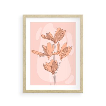 Plakat w ramie 50x70 - Przenikające Kształty - minimalistyczny plakat, pudrowe kwiaty - rama drewno