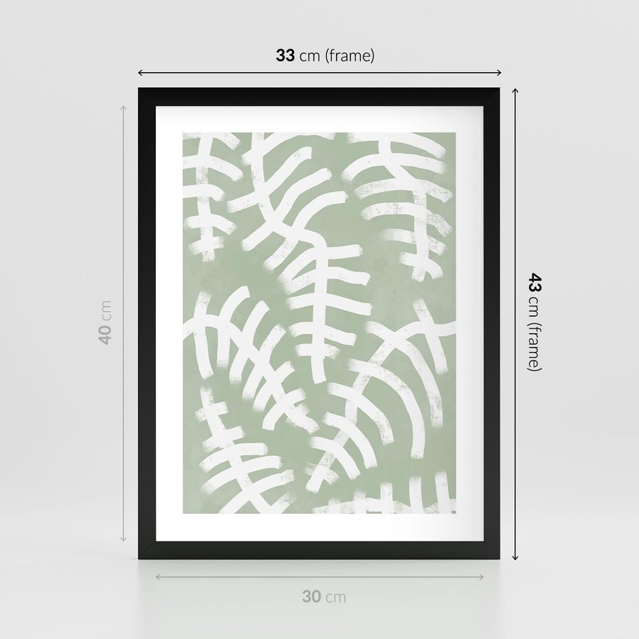 Plakat w ramie 30x40 - Oaza Zieleni - zielona abstrakcja, zgaszona zieleń - rama czarna